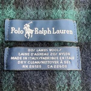 Polo Ralph Lauren Lambs Wool Blend Scarf Blue Green Black Tartan Plaid Classic